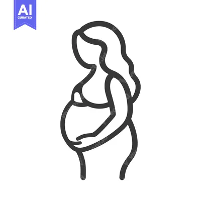 Premium design asset: A simplified line drawing of a pregnant woman holding her belly