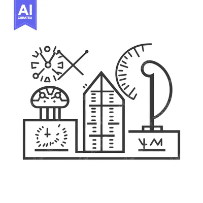 Popular premium asset: Abstract black and white illustration of stylized scientific instrumen