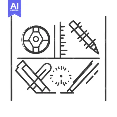 Aset desain premium: Line art illustration showcasing various construction and design tools