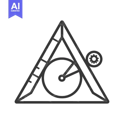 Aset desain premium: A geometric illustration of a clock and gears within a triangle