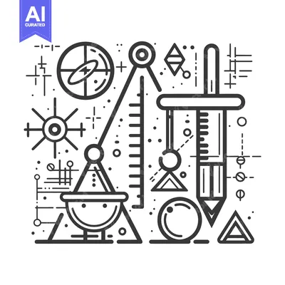 Aset premium populer: A stylized black and white illustration featuring scientific equipment