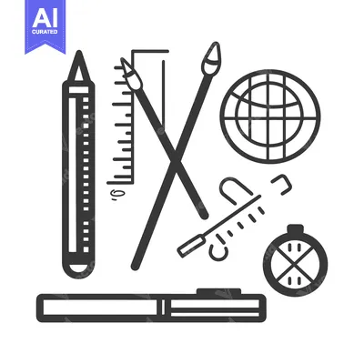 Aset desain premium: Graphic icons of various tools for creating and measuring things