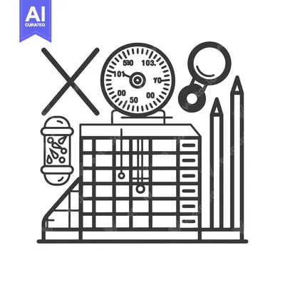 Premium design asset: An abstract black and white illustration of many work related items