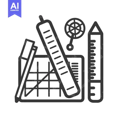 Popular premium asset: Black and white illustration of drawing and design tools