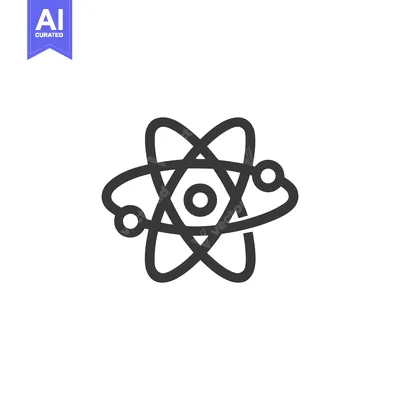 Aset desain premium: Minimalist Atom Icon: Scientific Structure with Orbiting Electrons on