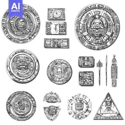 Premium design asset: Mayan Calendar Symbols and Architectural Details