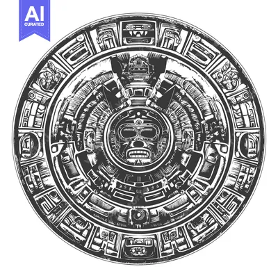 Aset desain premium: Mayan Calendar with a Central Face Depiction