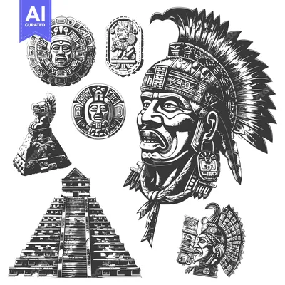 Aset desain premium: Mayan Civilization Symbols and Artifacts Set