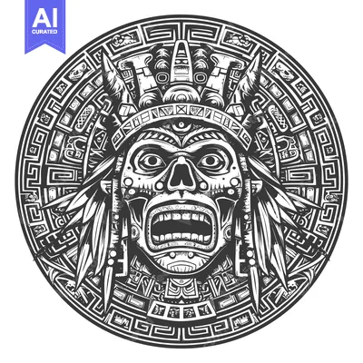 Premium design asset: Mayan Deity with Intricate Geometric Patterns and Open Mouth