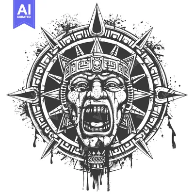 Premium design asset: Mayan Deity with Open Mouth and Skull Ornament