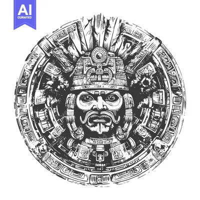 Aset premium populer: Mayan Deity with Ornate Headwear and Geometric Background