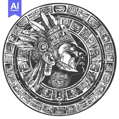 Aset desain premium: Mayan Glyph of a Feathered Headdress and Profile Face