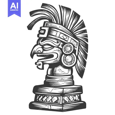 Mayan God with Feathered Headdress and Ornate Mask