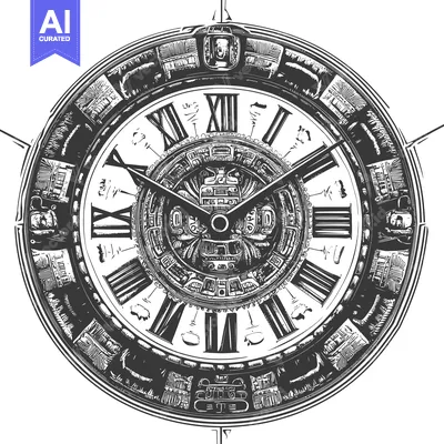 Aset desain premium: Mayan-Inspired Clock Face with Intricate Designs