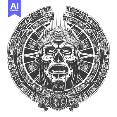 Aset premium populer: Mayan Skull in Intricate Circular Design