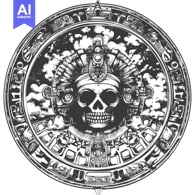 Aset premium populer: Mayan Skull with Intricate Ornamental Border