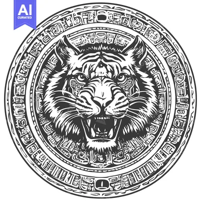 Popular premium asset: Mayan-Style Circular Emblem with Roaring Tiger Head