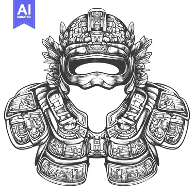 Aset desain premium: Mayan-Style Ornate Headpiece with Feathers and Geometric Patterns