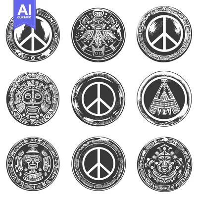Aset desain premium: Mayan-style Peace Symbols with Ancient Patterns