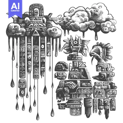 Aset premium populer: Mayan Temple Ruins with Abstract Clouds and Rain