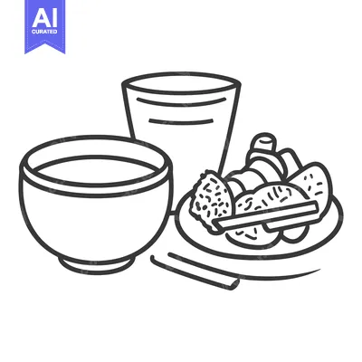 Aset premium populer: Monochrome illustration of a meal containing bowl glass and plate