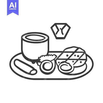 Aset desain premium: A minimalist illustration featuring a meal with various food items