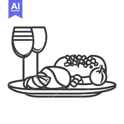 Aset premium populer: A still life illustration featuring food and drink on a plate