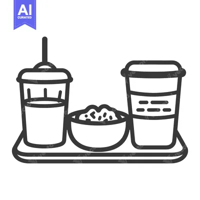 Aset desain premium: A black and white illustration of a fast food tray