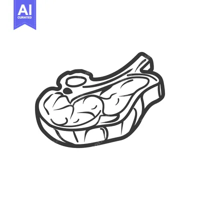 Aset premium populer: A black and white illustration depicting a raw meat steak