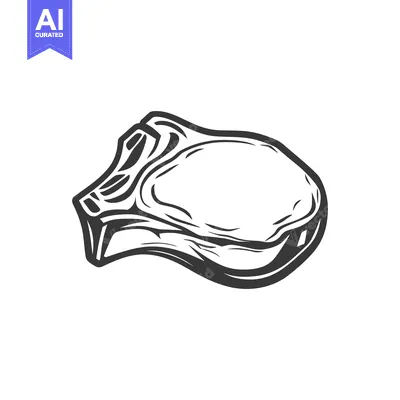 Aset premium populer: Simple black and white illustration depicting a cut of raw meat