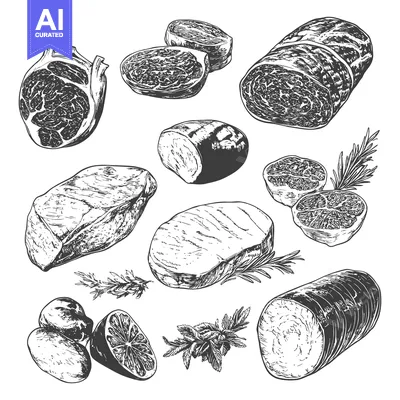 Aset premium populer: Assorted cuts of fresh meat and accompanying food items