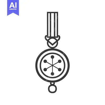 Aset premium populer: A simple line illustration featuring a decorative medallion and ribbon