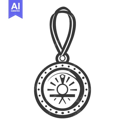 Aset premium populer: A grayscale illustration of an ornamental pendant design