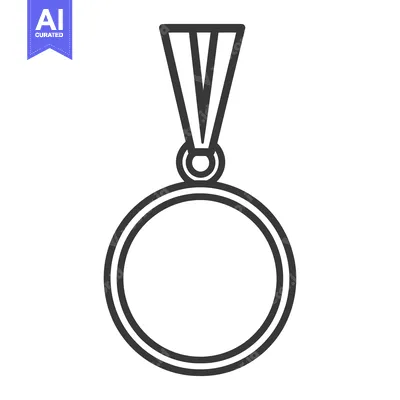 Aset desain premium: A simple line art illustration depicting a round award medal