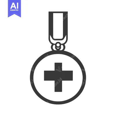 A graphic illustration of a medical symbol hanging from a ribbon