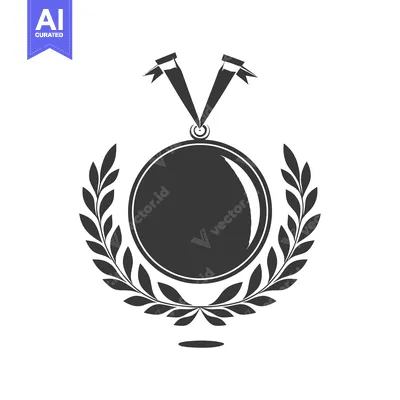 Aset desain premium: Medal with Laurel Wreath and Ribbon