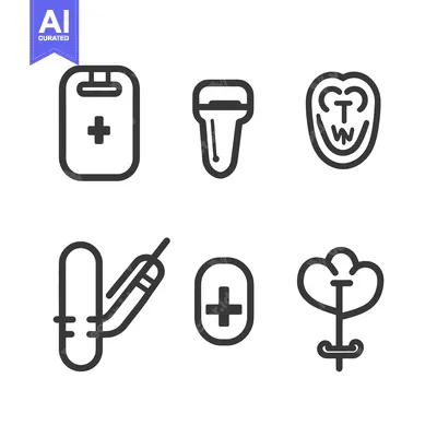 Aset desain premium: Simple line art depicting various medical and health related symbols