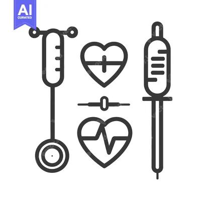 Graphic depiction of medical heart and treatment related items
