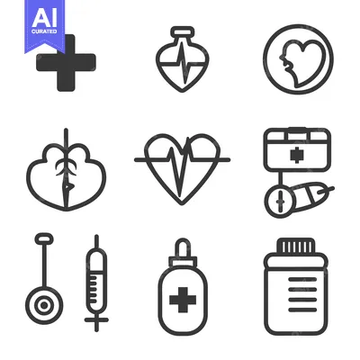 Icons illustrating medical care and health treatment in the field