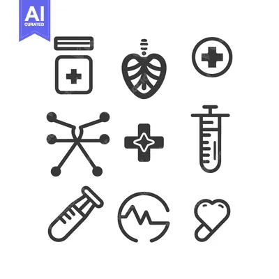 Aset desain premium: Vector Illustrations Depict Medical Symbols Associated With Healthcare