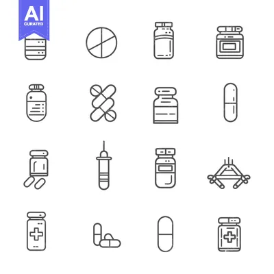Medical and Pharmaceutical Line Icons Set