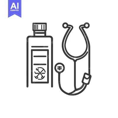 Premium design asset: A medical icon shows a bottle and stethoscope illustration