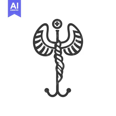 Aset premium populer: A stylized medical symbol featuring wings and a staff