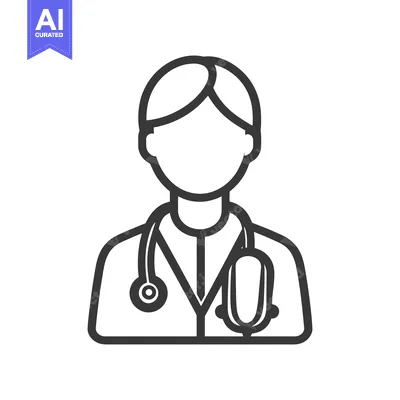 Aset premium populer: A line drawing image depicting a healthcare professional with stethosc