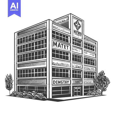 Aset premium populer: Architectural drawing depicting a modern office building structure wit