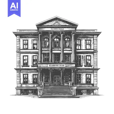 Aset desain premium: Illustration depicts a detailed and classical building facade on white