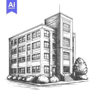 Aset desain premium: A detailed sketch of a multi story commercial building