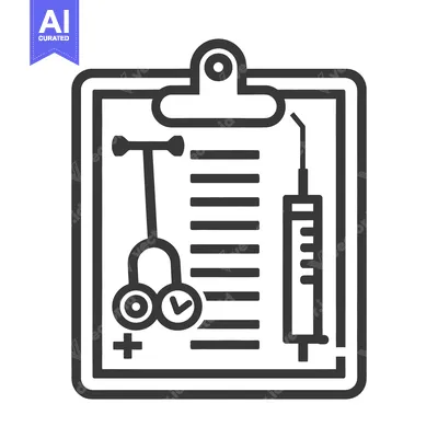 Popular premium asset: A black and white medical clipboard with relevant tools depicted