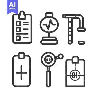 Aset desain premium: Illustrative icons representing medical tools and healthcare related i