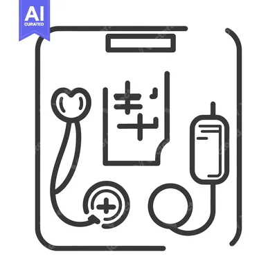Aset desain premium: Black and white illustration of medical equipment and symbols